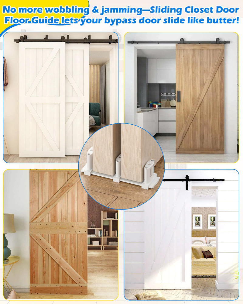 IWIWE Bypass Door Guide, White Sliding Closet Door Floor Guide, Adjustable 3-Roller Bottom Mount for Bypass & Double Bypass Doors, Sliding Door Upgrade Kit (2 Pack) 2