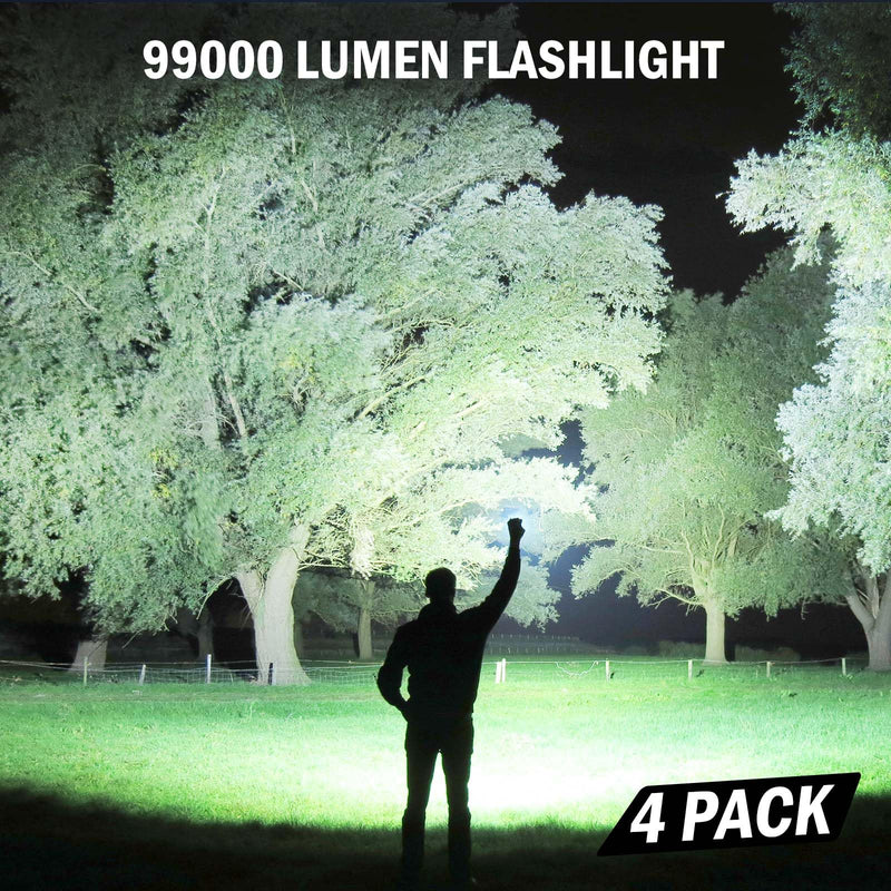 Rechargeable Flashlights High Lumens, 4 Pack 99,000 Lumens Led Flashlights with 5000ɱAh Βattery, Waterproof Powerful Flash Light Multifunctional Flashlights for Home Camping Hiking