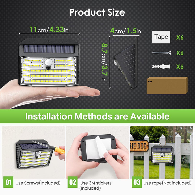 Solar Motion Lights Outdoor, Ultra Bright Solar Fence Lights with Motion Sensor, IP65 Waterproof Security Light 3 Modes, 270° Lighting Angle, Wall Lights for Deck Patio Fence Garage Door (6 Packs) Cool White 6 Pack