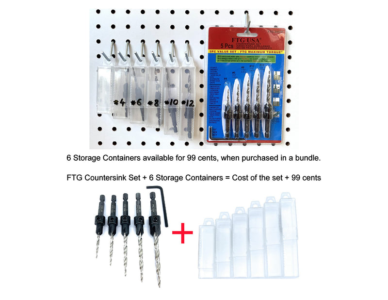 Adjustable Wood Countersink Drill Bit Set 5 Pc #4#6#8#10#12 Tapered Drill Bit for Woodworking w/o Depth Stop