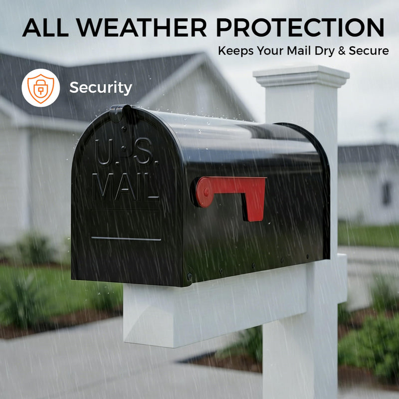 Mailbox Door Replacement 6.7" W × 8.6" H (inches), Residential Stainless Steel Mailbox Door with Rubber Screw Caps for Hand Protection, No Tools Required, Built to Last