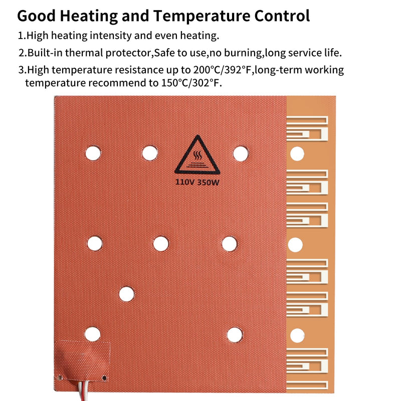 FYETC Silicone Heater Pad for Anycubi Vyperr: 3D Printer Upgraded Heating Plate AC 110V 350W 10.3x9.8 inch Heated Bed Mat with SSR for Fast Heating 265x250mm Aluminum Heatbed PEI Sheet