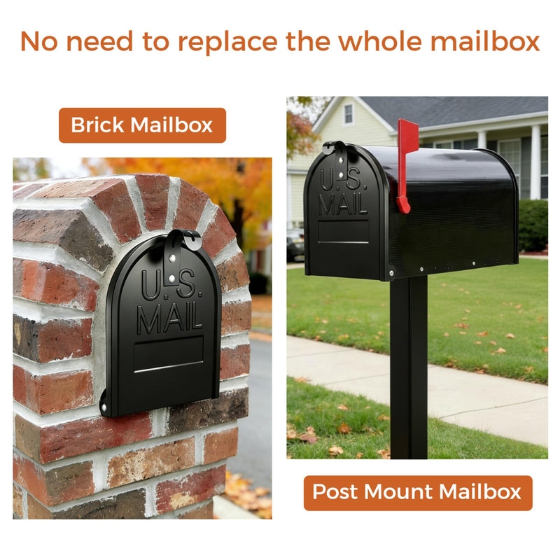 Mailbox Door Replacement 6.7" W × 8.6" H (inches), Residential Stainless Steel Mailbox Door with Rubber Screw Caps for Hand Protection, No Tools Required, Built to Last