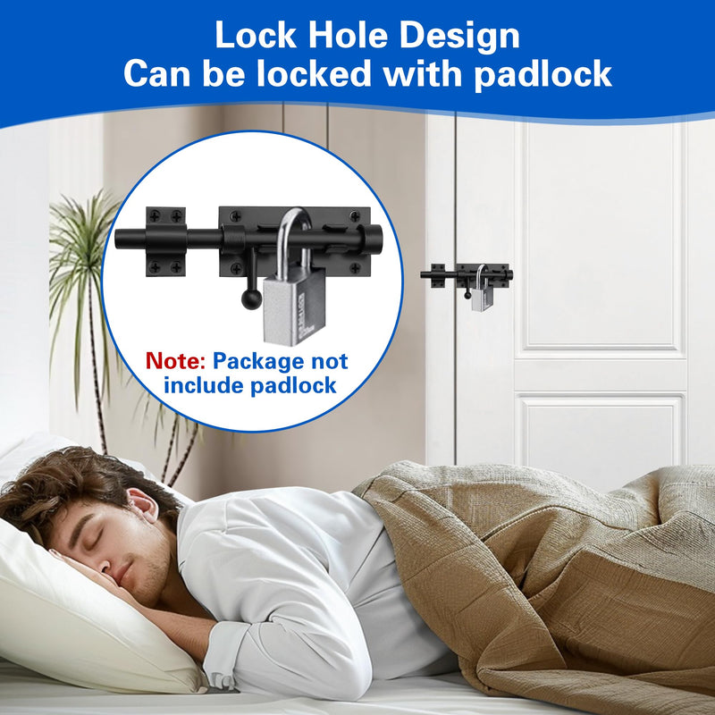 2 Pack 6.3" Slide Bolt Gate Latches | 304 Stainless Steel Sliding Gate Lock with Padlock Hole Heavy Duty Shed Door Latch Security Lock for Barn, Wooden Fence