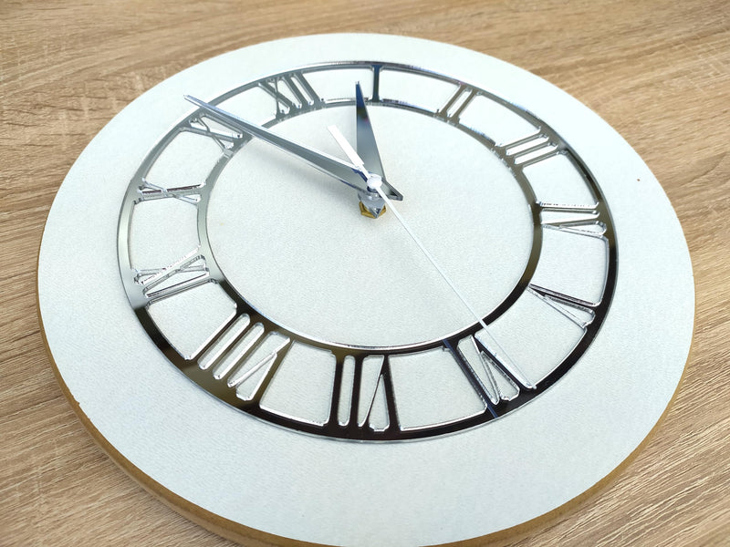 Clock Face with Clock Hands for Resin, Crafts, DIY, Round Mirror Clock Dials with Roman Numerals, Resin Accessories (7.87 Inch Classic Silver)