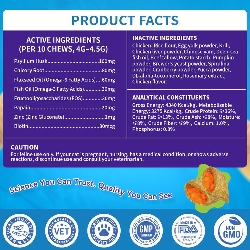 Cat Allergy Relief Chews, 500 Crunchy & Krill Core with Omega-3 Probiotic for Cats, Immunity Supports Seasonal Itching Paw Licking & Scratching Itchy Skin & Coat Support for All Breeds Chicken Flavor