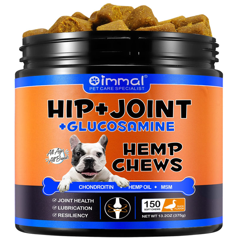 Joint & Hip Chews for Dogs, Dog Hip and Joint Supplement with Glucosamine, MSM, Vitamin & Turmeric Support Mobility & Joint Pain Relief for Small, Medium and Large Dogs - 150 Soft Chews / Duck Flavor