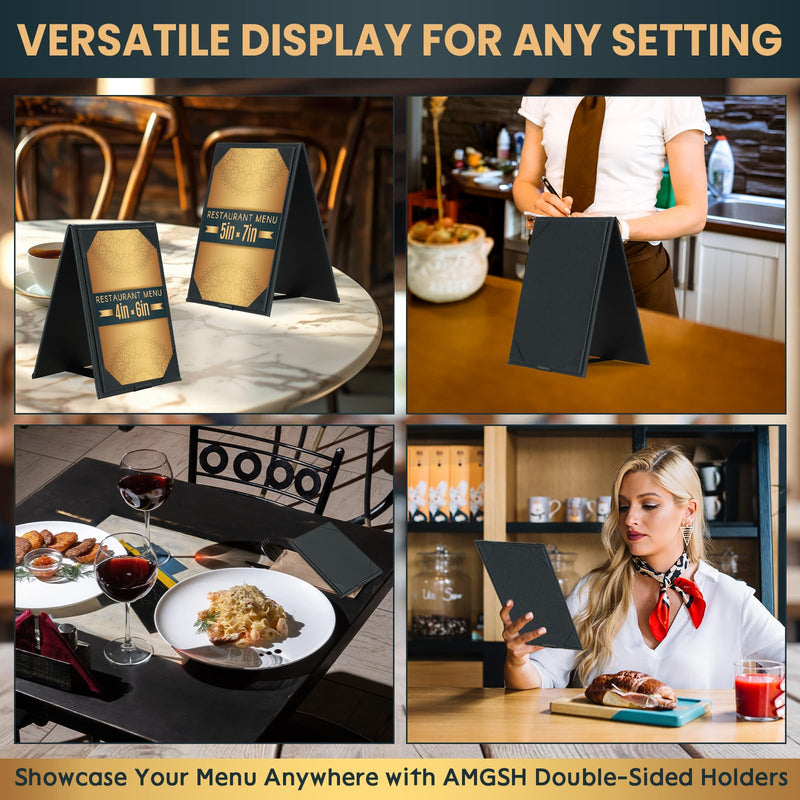 5" × 7" Table Tents, Leatherette PU Leather Double-Sided Menu Holders Menu A-Frame Sign Holders, 2 Side Menu Covers for Restaurant Coffee Cafe Bar Drink Dessert 5 Pack 5" × 7"