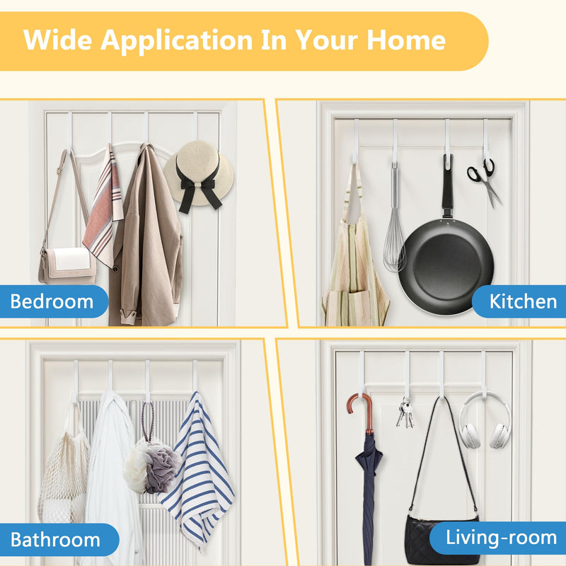 Updated 6" Over The Door Hooks (10 PCS) Fit Almost All Doors up to 1-3/4", Widen Metal Door Hanger for Hanging Towels, Clothes, Bags on Interior Door of Bathroom/Closet/Bedroom/Pantry and Front Door