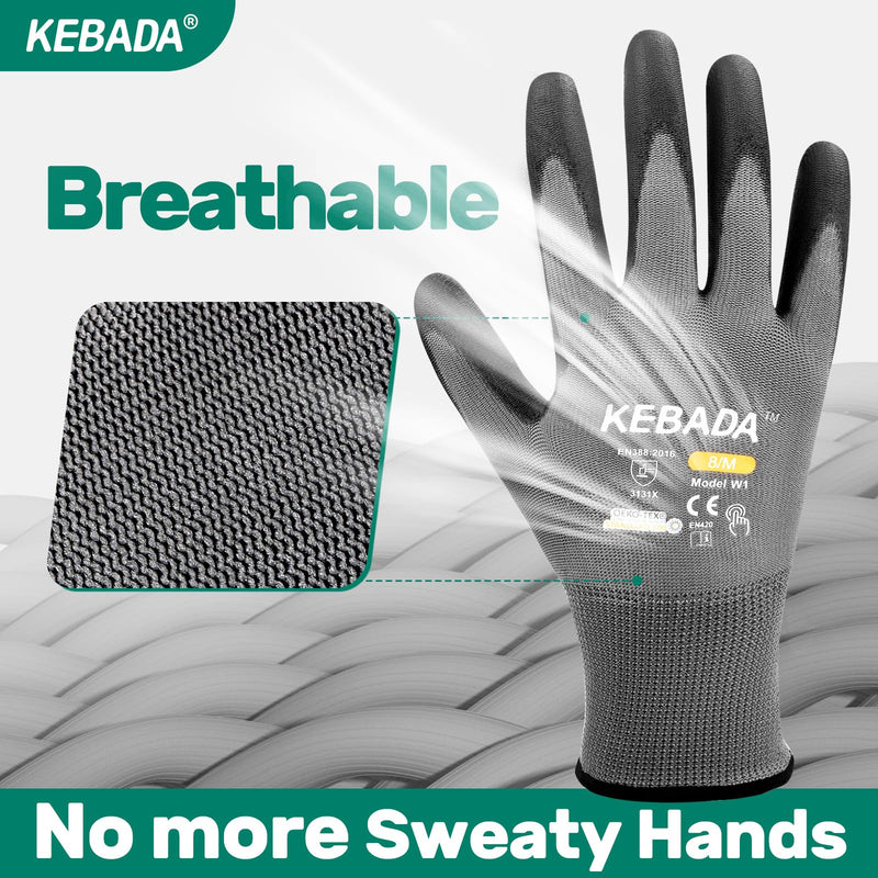 W1 Work Gloves for Men and Women with Grip,12 Pairs Bulk Pack Mechanic Gloves,PU Coating on Palm & Fingers,Breathable Mens Gardening Touchscreen,Lightweight,Gray Large Light Grey - NewNest Australia