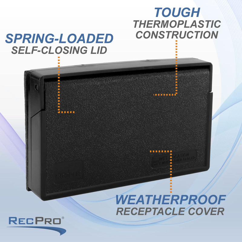 RecPro RV Exterior Power Outlet Cover Plate | For GFI/GFCI Receptacles | Weatherproof Seal (Black) Black