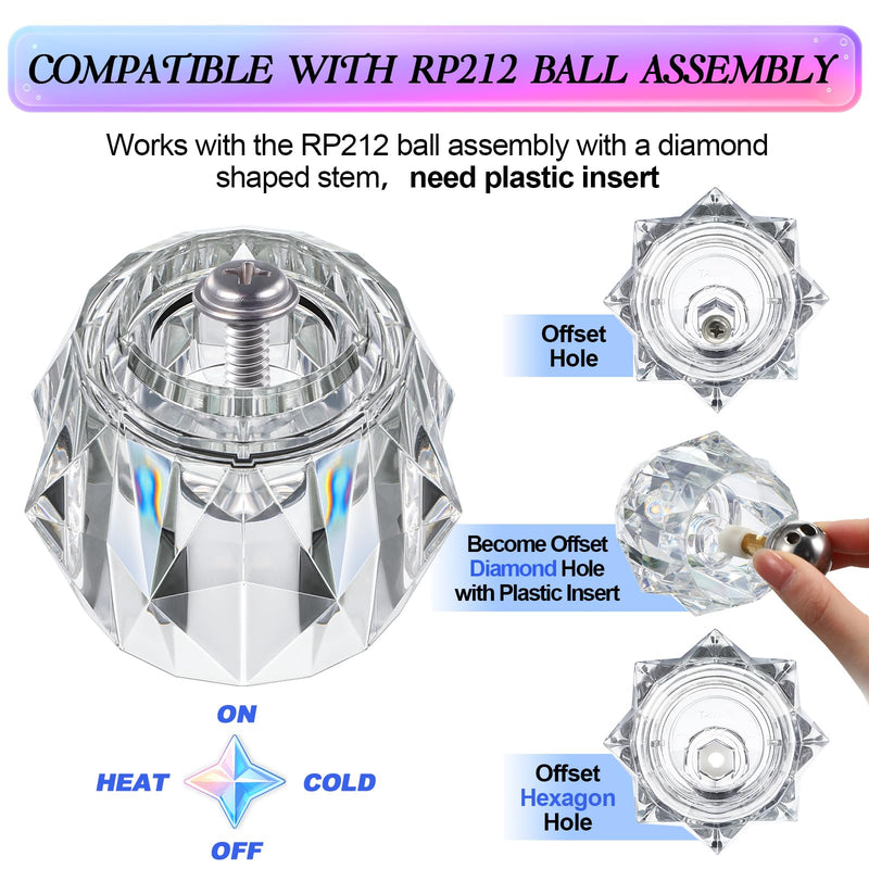 Dreyoo 1 Pack Faucet Handle Compatible with Delta Faucet RP17451, Replacement Faucet Handle with Offset Hole for Shower/Tub, 2-1/2'' x 2-1/8'' Faucet Knob, Single Knob Handle, Clear Acrylic Finish