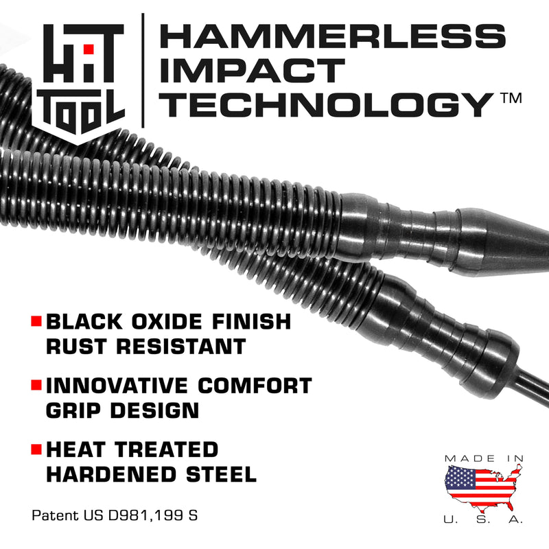 HIT Tool Hammerless Spring Punch Brass Pin Set: 1/16” x 1 3/8” Tip, 3/32” x 1 3/8” Tip, 1/8” x 1 3/8” Tip & 5/32” x 1 3/8” Tip