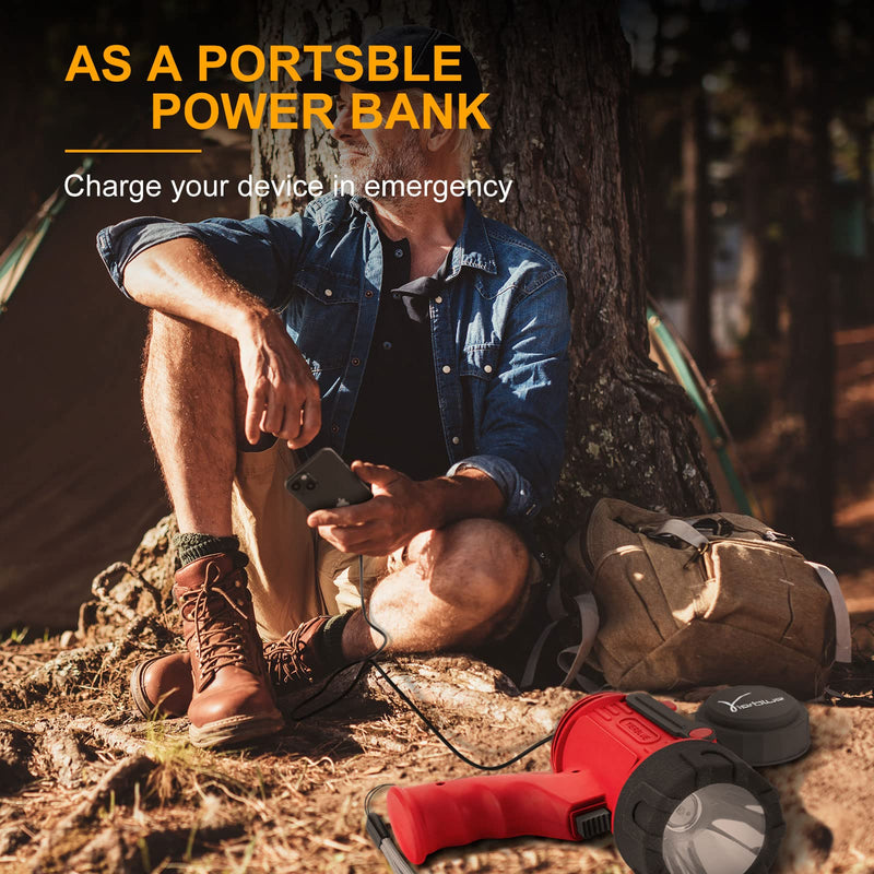 YIERBLUE Rechargeable Spotlight Flashlight with 100,000 High Lumen LED, IP67 Waterproof Long Running Spot Light searchlight, Impact Resistant Handheld Spotlight with Foldable Stand and Red Lens Red-Pro