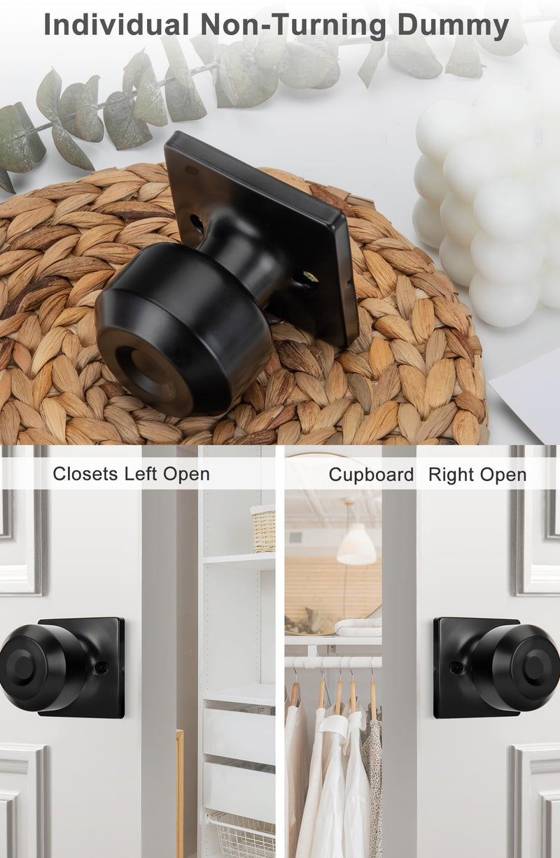 Haidms 6 Pieces Black Closet Door Knobs Dummy Door Knob, Individual Dummy Door Knob Single Side, Matte Black Interior Door Knobs