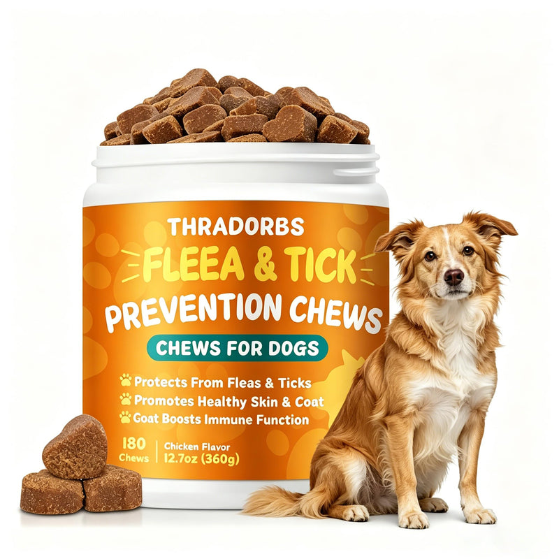 Dog Flea & Tick Chewables, 180 Count - Natural Oral Treatment, Skin & Coat Supplement for All Dog Breeds & Ages