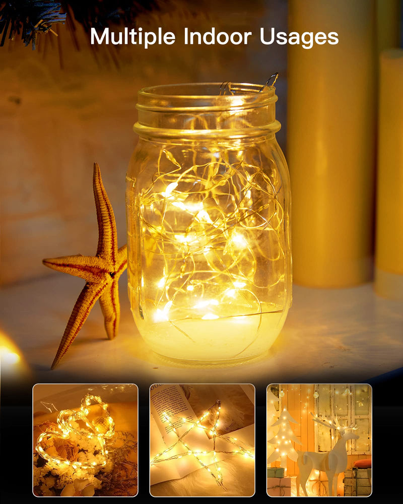 Brightown Solar String Lights, 2 Packs Total 66Ft 200 LED Solar Fairy Lights with 8 Modes, Waterproof Solar Lights for Outside Patio Yard Tree Wedding Christmas(Warm White) 33FT*2Packs Warm White
