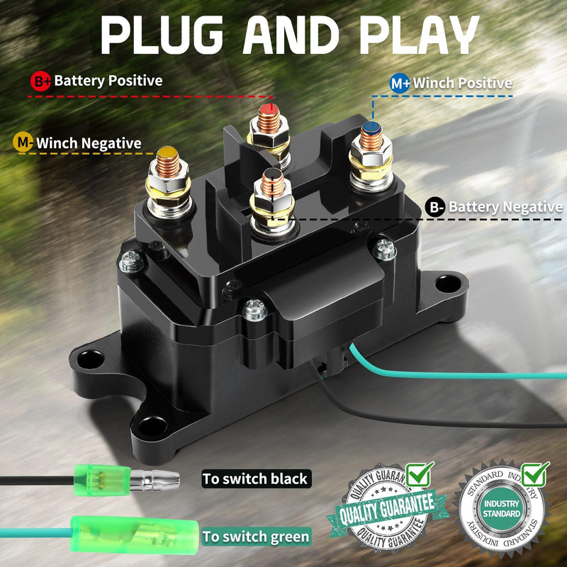 12V 250A Winch Solenoid Relay Contactor with 6 Protecting Caps for ATV UTV 2000-5000 lbs Winch - Replacement 63070 62135 74900 2875714 70715– Weatherproof & Easy Install