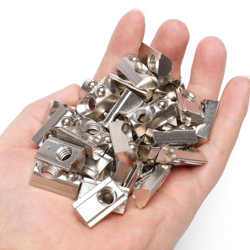 50 Packs M8 Thread T Spring Nut,Roll in T-Nut with Ball Spring,European Standard 40 Series Aluminum Slot Carbon Steel