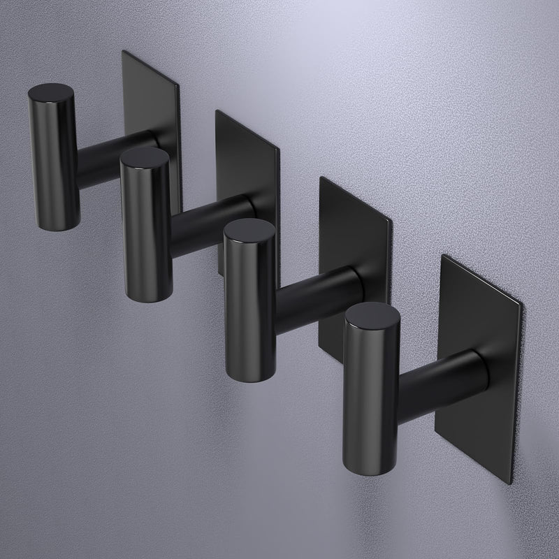 VAEHOLD Wall Towel Hooks, Heavy Duty Sticky Holder Waterproof Towel Hooks for Hanging Coat, Clothes, Closet Hook Wall Mount for Kitchen (Black, Adhesive 4 Pack) Black