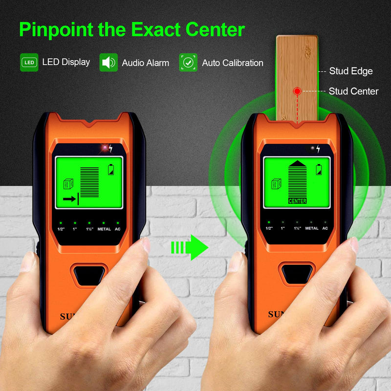 Stud Finder Wall Scanner - 5 in 1 Electronic Stud Detector with Upgraded Smart Sensor, Audio Alarm and HD LCD Display for the Center and Edge of Wood, AC Wire, Metal and Studs Detection(Gamboge) Gamboge