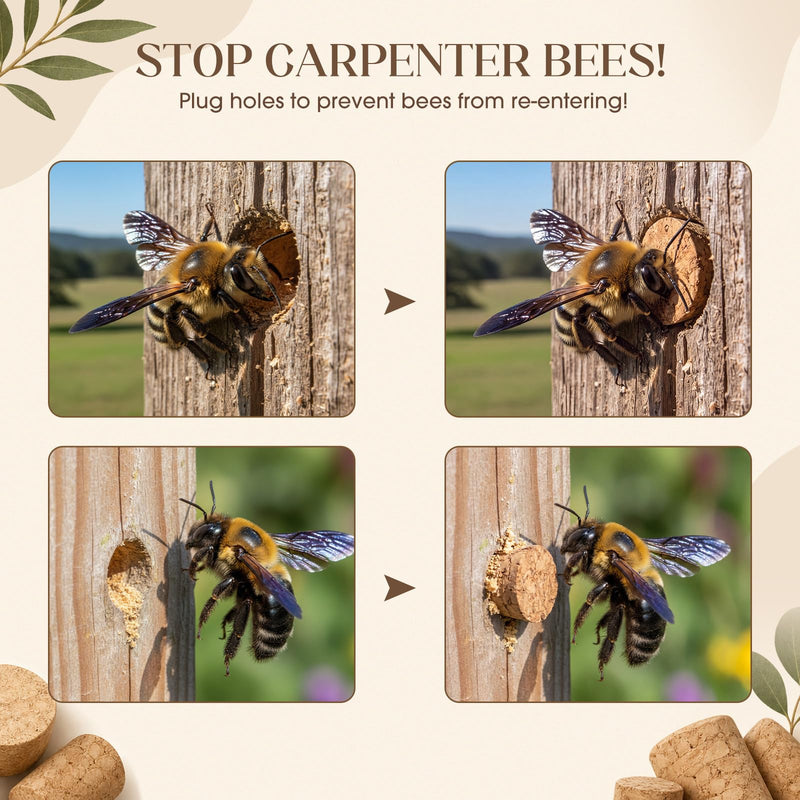 300 Pcs Carpenter Bee Corks 2 Size Carpenter Bee Holes Repair Kit