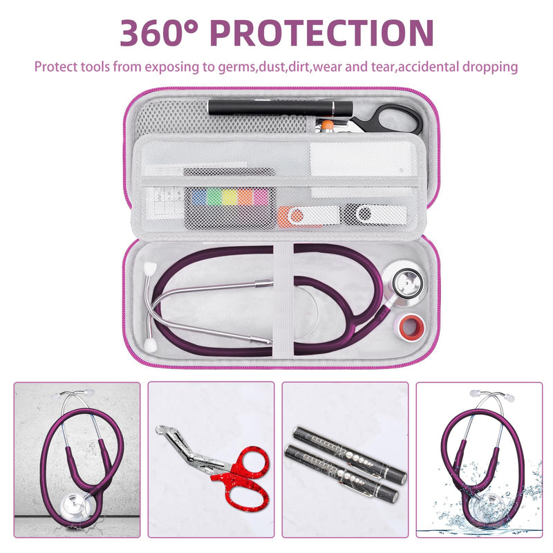 Stethoscope Case for MDF Acoustica/MD One, 3M Littmann Classic III/Lightweight II S.E/Cardiology IV Diagnostic/CORE Digital Stethoscopes, Includes Mesh Pocket for Nurse Accessories -Purple Purple