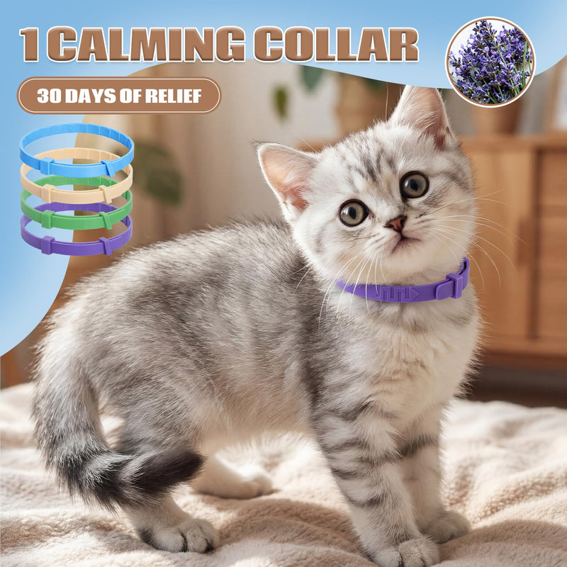 Tudomro 4 Pack Pheromone Calming Collar for Cats, Adjustable Breakaway Cat Anxiety Relief Collar, Natural Pheromone Stress Reduction, Water Resistant for Indoor Use, Moving & Travel