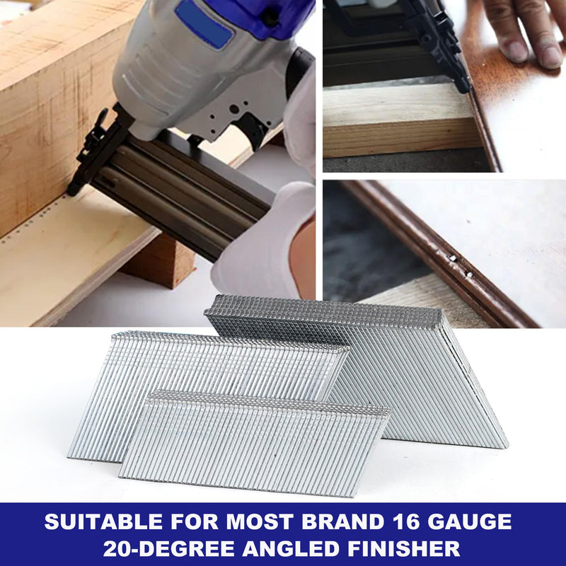 HW HAMWOO 16 Gauge Angled Finish Nails, 20-Degree, 900-Pack (1-1/4"-300, 2"-300, 2-1/2"-300), Galvanized Assorted Size Project Pack,for Pneumatic, Electric Angled Finish Nailer
