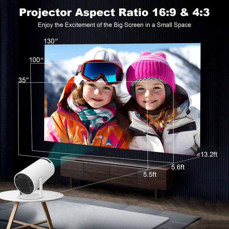 Mini Projector, HY300 PRO Portable Projector, Support 4K 1080P with Dual-Band WIFI6 5G Wireless 5.2 Bluetooth Android 13, 180° Rotatable, Auto Keystone Correction, 35"-130" Screen Video Projector HY300PRO