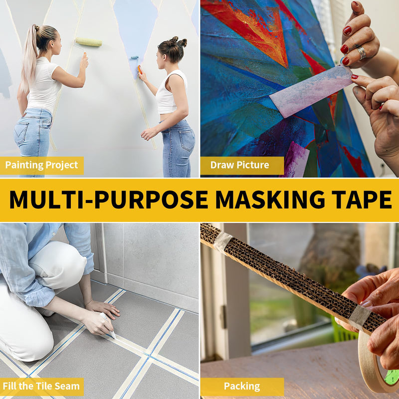 Masking Tape, 0.75 inch Wide Painters Tape, 4 Pack Strong Adhesive Labeling Tape, Beige White, 55 Yards per Roll (220 Total Yards) for Home, Office, Labeling, School, DIY, and Crafts 0.75 Inch x 55 Yards x 4 Rolls