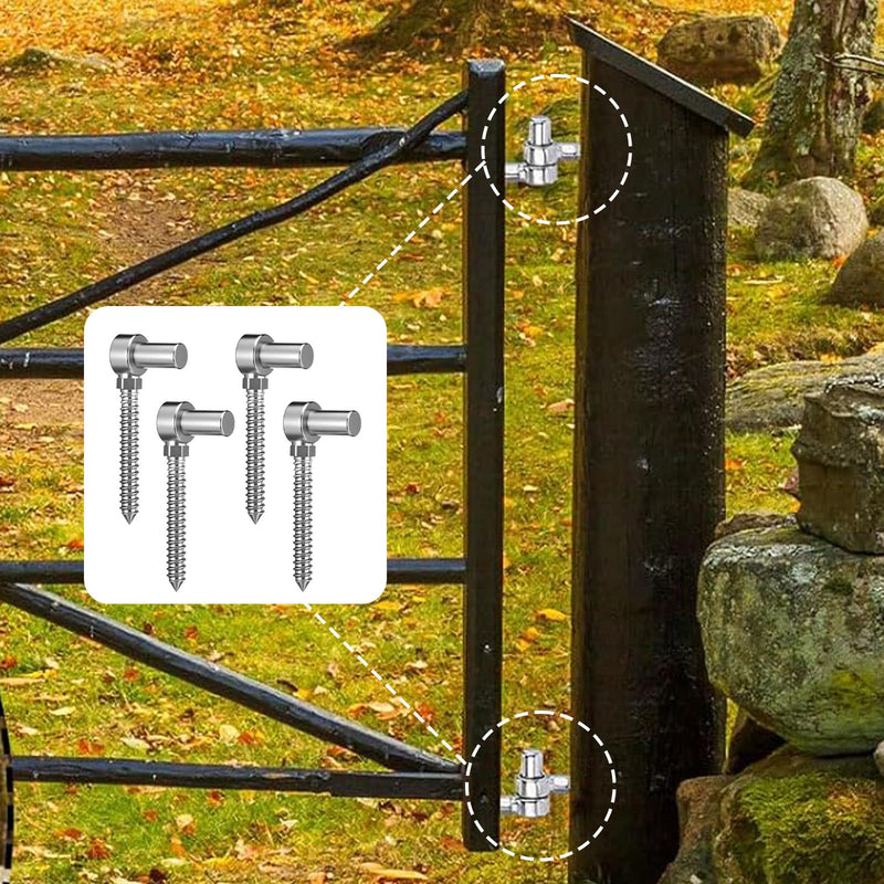 4 Pcs Stainless Steel Gate Hinges for Farm Wooden Fences, 4-1/2'' One Piece Molding M16 Screw Eye Hook Hinge Bolts with Hole Dia 5/8 Adjustable Gate Sag (4.33 x 1.97 Inches)