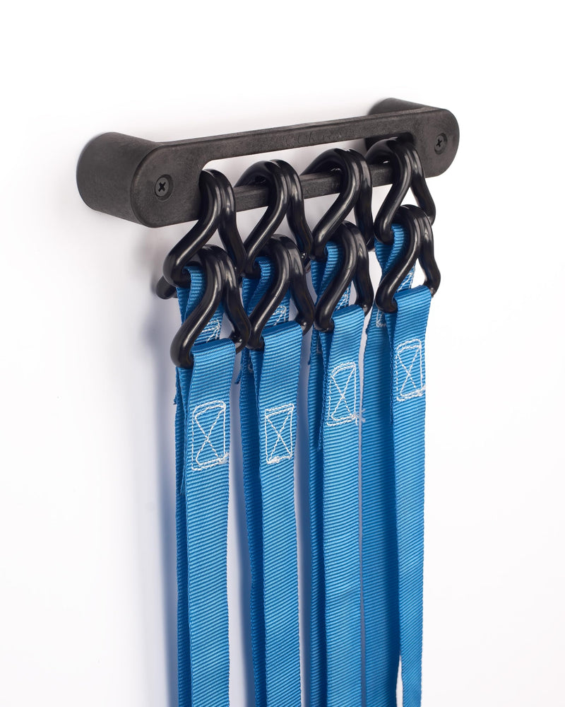 Hook Rail - 2/pk - Organize Your Tie-Down Straps (Ratchet, Cam buckle, Bungee Cords, and more) A low-profile wall-mounted cargo strap management solution for your enclosed trailer, garage, or home.