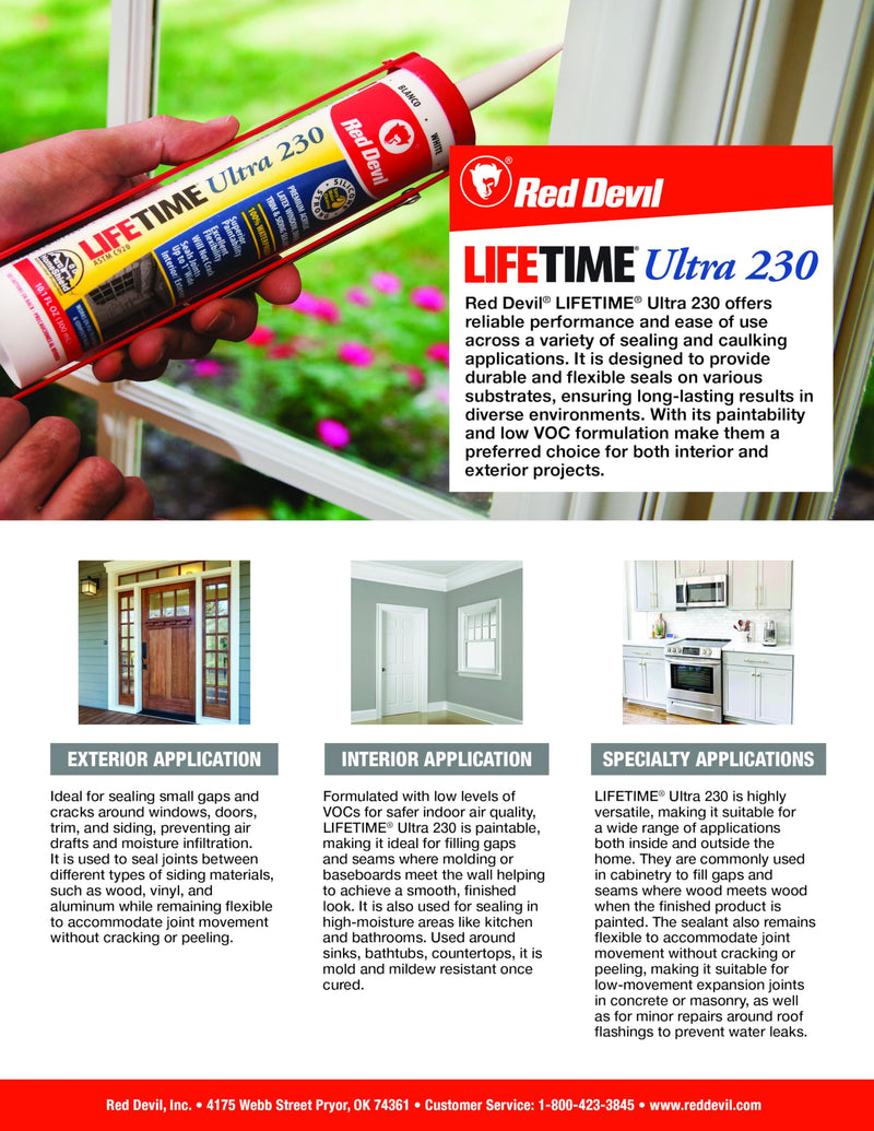 Red Devil 077050 Lifetime Ultra Premium Elastomeric Acrylic Latex Sealant, 10.1 oz., Gray, 1 Pack