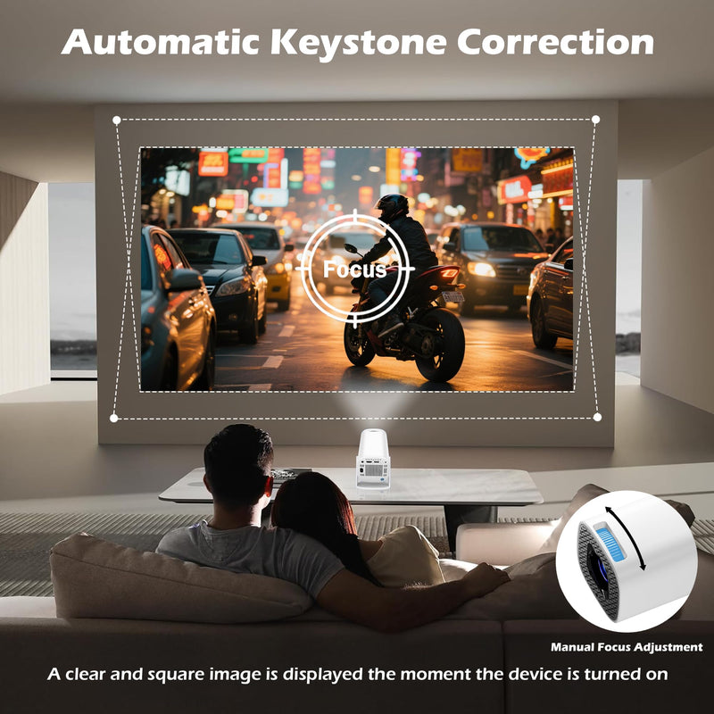 Mini Projector with Wifi and Bluetooth, Build-in Android 14, Portable Projector Outdoor&Ceiling Use, Auto Keystonet&270°Rotatable, 200 Ansi, 4k Home Thearter Movie Projector for HDMI USB