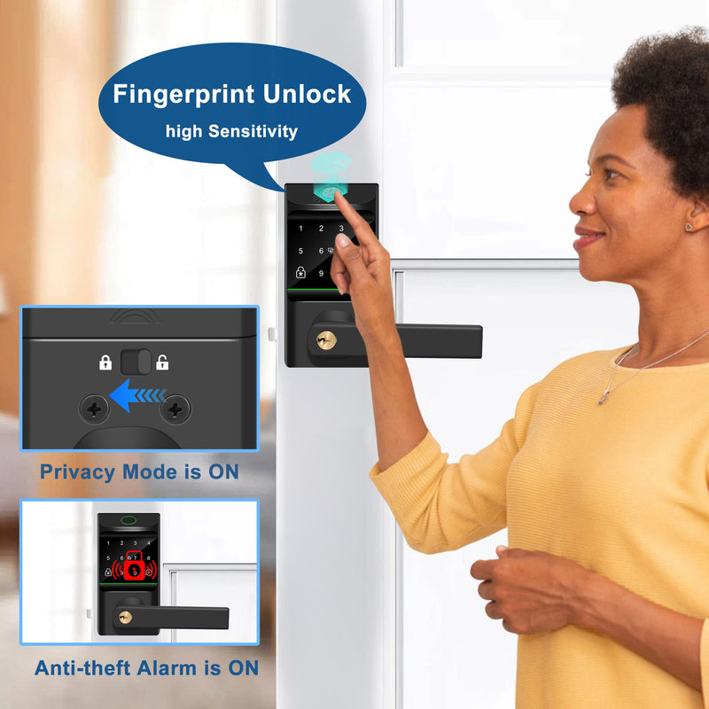Keyless Entry Auto Door Lock, Smart Deadbolt Lock with Door Knob, Biometric Fingerprint, Passcode, Electronic Keypad, APP Control for Garden, Bedroom, Warehouse Exterior, Interior Door