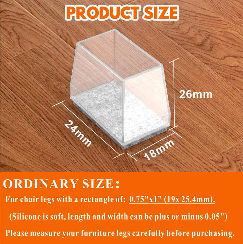 Rectangle Chair Leg Protectors for Hardwood Floors,16 PCS Silicone Covers to Protect Wood Tile Floors Felt Pads Furniture Leg Caps Reduce Noise. Easy to Move.(Clear,0.75 x 1 Inch,Rectangular) Clear (0.75 x 1")Rectangle