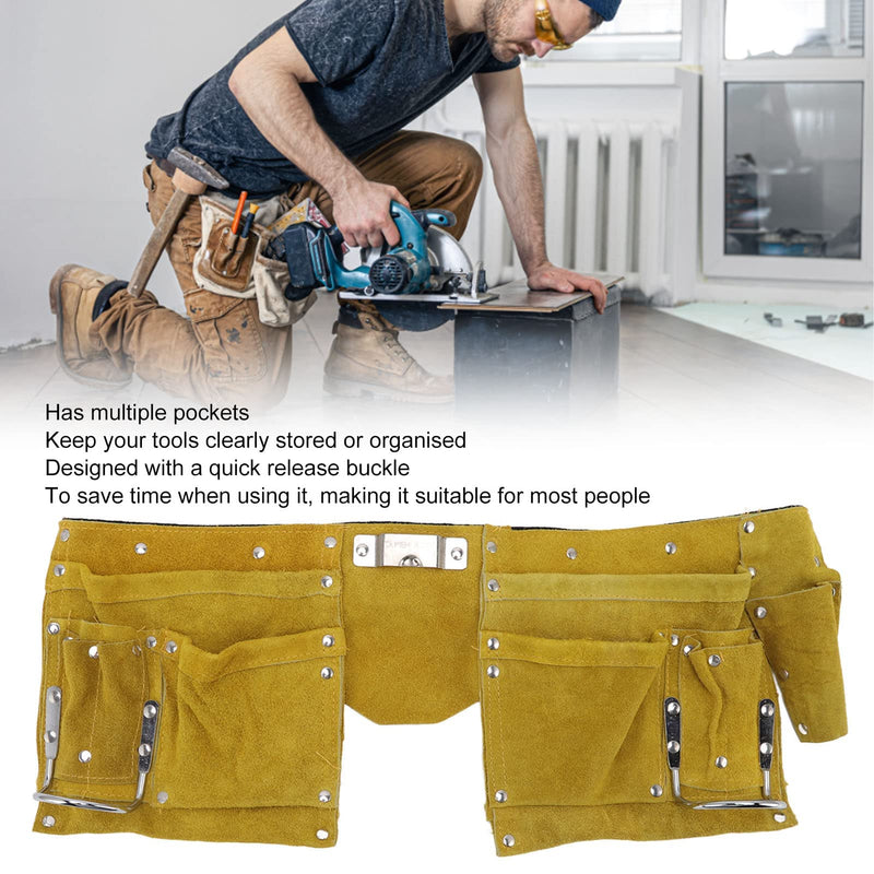 Carpenter Tool Belt with Quick Release Buckle, Leather, Multiple Pockets, Adjustable Waist, for Woodworking and Construction