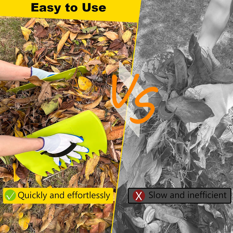 2 Sets Leaf Scoops Hand Rakes, Leaf Scoops and Claws with 2 Pairs Gloves, Lightweight Plastic Leaf Scoop, Large Leaf Grabbers for Picking Up Leaves, Clippings, Grass(2 Sets,Yellow+Green) 2 Sets,Yellow+Green