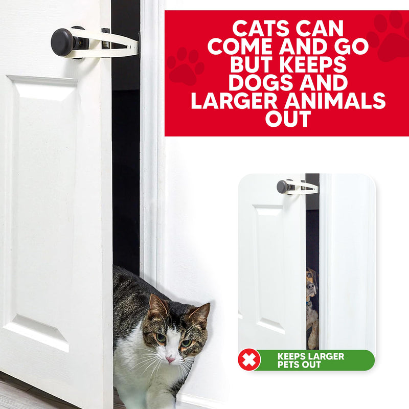 FlexLatch Cat Door Holder Latch - Bright White Cat Door Alternative Installs Fast Flex Latch Strap Let's Cats in and Keeps Dogs Out of Litter & Food. Safe Baby Proof One Piece No Measuring Extra Easy Standard