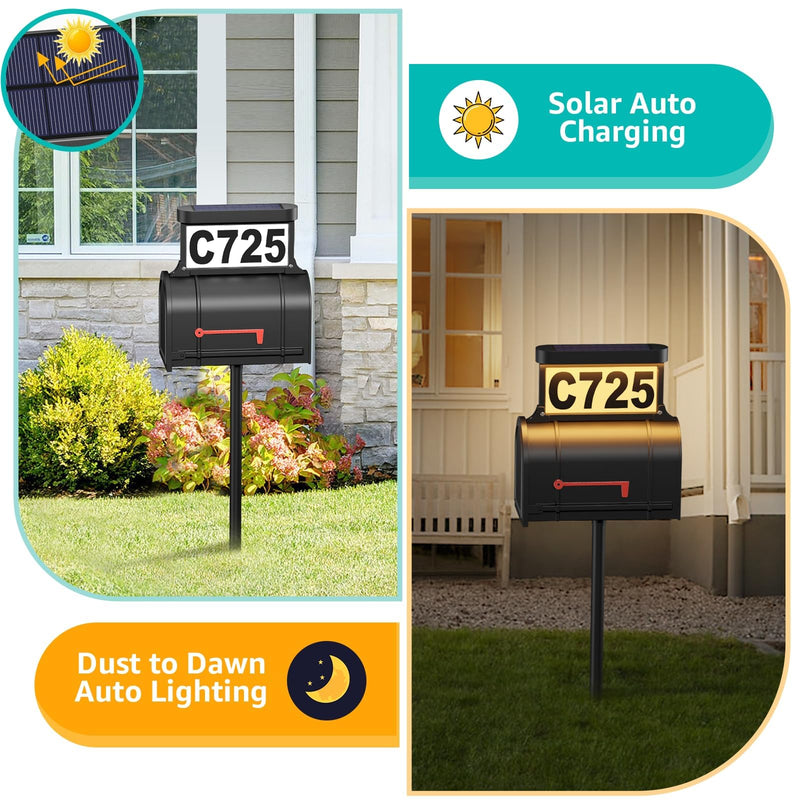 Solar Address Sign, 3-Color Lighting Modes Mailbox Number Plaque Waterproof, Double Sided Light-Emitting Mailbox Topper, LED House Numbers