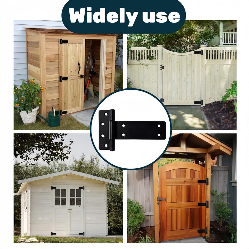 5 in T-Strap Heavy Duty Gate Hinges,260 Lbs Capacity Black Shed Door Hinges, 4 Pack Heavy Duty Gate Hinge,Wrought Hardware for Wooden Fences, Barn Door, Screws Included (5in-4 pcs)