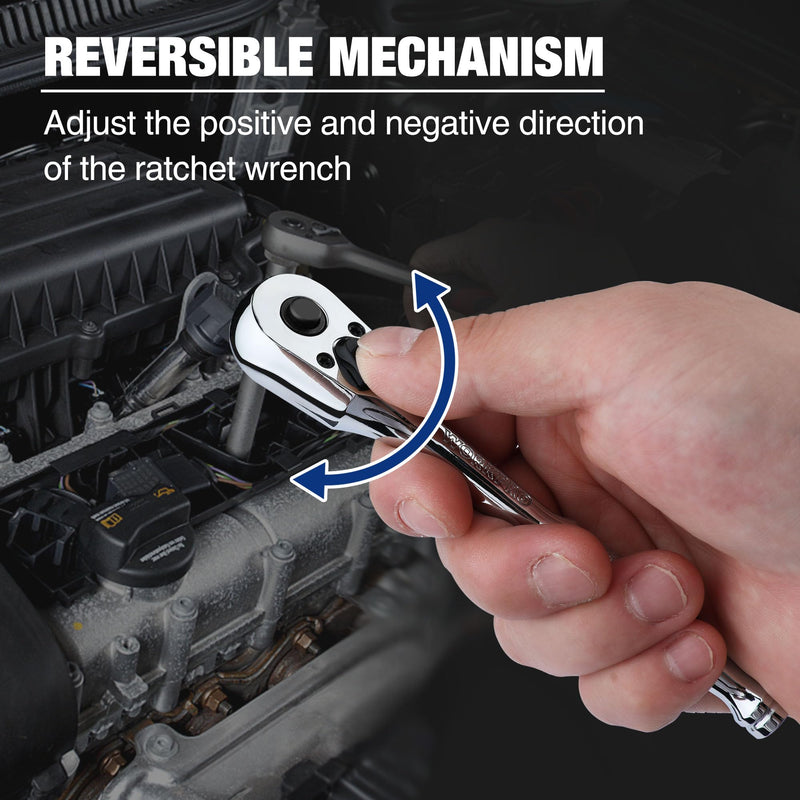 WORKPRO 1/4-Inch Drive Ratchet, Quick-Release Reversible Ratchet Wrench, 72-Tooth 1/4 Drive Ratchet Handle, Chrome Alloy Made, Cr-Mo Head, Full Polished 1/4"