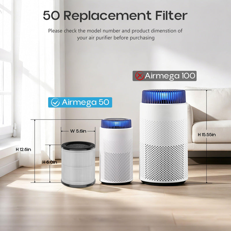 2 Packs Airmega 50 Replacement Filters for Coway Airmega 50 Air Purifier