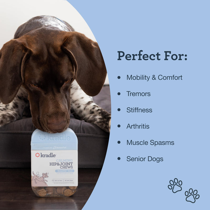 Kradle Daily Hip & Joint Bundle - Mobility & Comfort Topical Spray and Chews - Arthritis Relief Support for Dogs with Soothing Ingredients - for All Dog Breeds & Sizes -75-Count Chew & 4oz Spray - PawsPlanet Australia