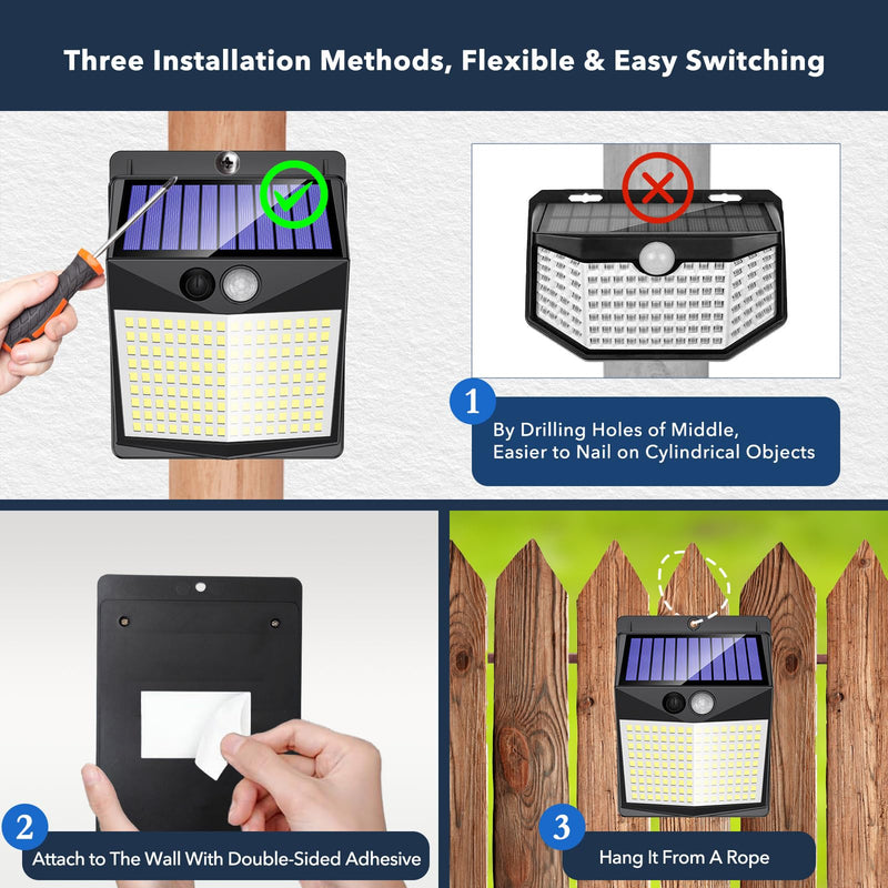 Solar Lights Outdoor Motion Sensor - Solar Motion Detector Lamps for Outside, 238 LED with 300° Angle Illumination and 3 Lighting Modes, IP65 Waterproof Solar-Powered for Garden, Patio, Yard [4 Pack] [4 Pack]
