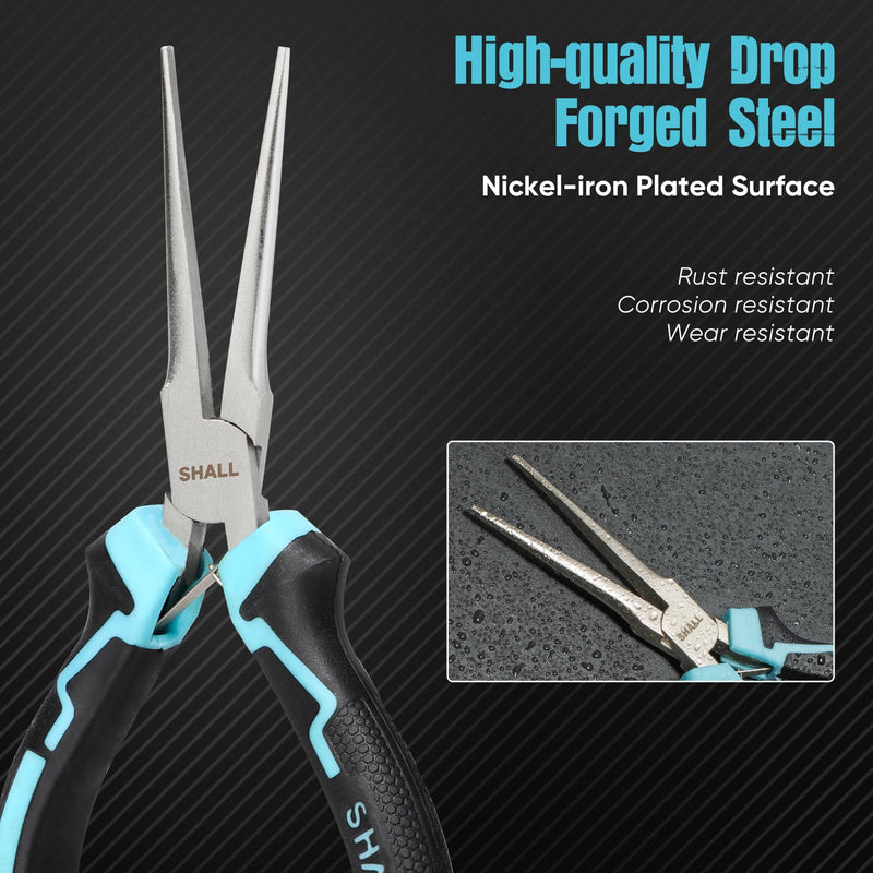 SHALL 6" Mini Needle Nose Pliers, Long Nose Pliers w/Comfort Grip Handles & Non-Serrated Drop Forged Steel Jaws, Small Needle Nose Pliers for Jewelry Making, Wire Wrapping, Crafts, Electronic Repair 1PC