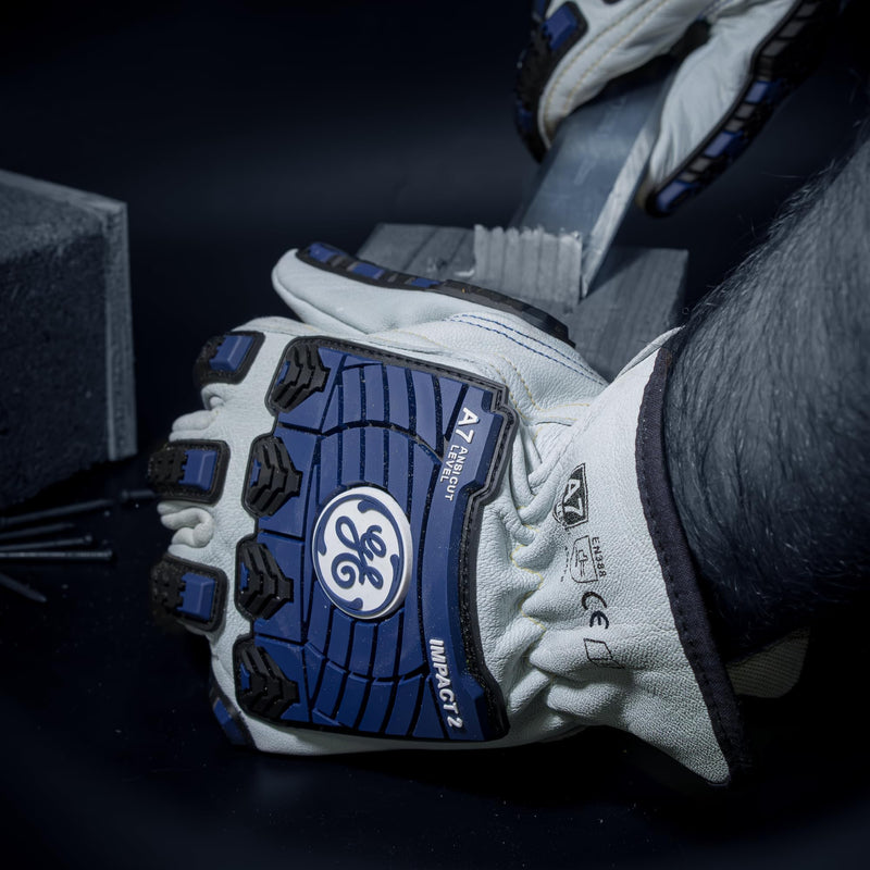 GE TPR Impact 2 Leather Gloves - A7 Cut Resistance & Protection, Needle Proof Driver Gloves for Enhanced Grip & Control, Safety Work Gear for Men, Construction, Gardening, Warehouse, Yard Work Large