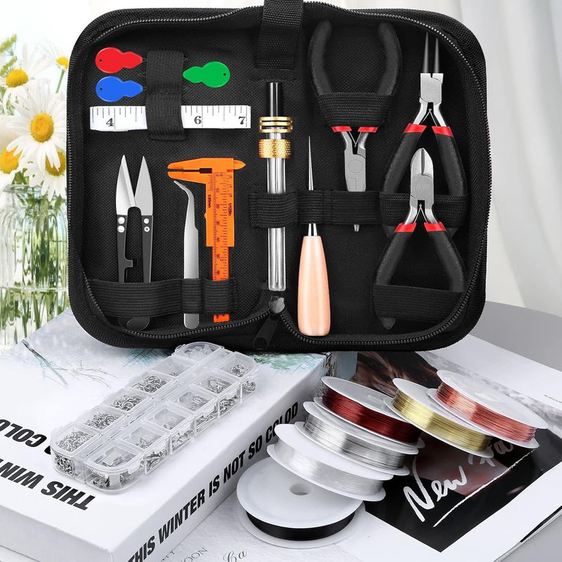 Mluchee Jewelry Making Supplies Tools - Including 3 Jewelry Pliers, 6 Wire Wrapping Kit, 16 Jewelry Tools, 845 Jewelry Findings with Storage Bag for Repair, DIY Crystal and Beading