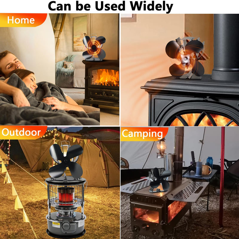 VODA Wood Stove Fan Heat Powered Fireplace Fan No Electric, Heat Activated Thermal Fan for Wood Burning Stove/Log Burner, Fireplace Accessories XX Large